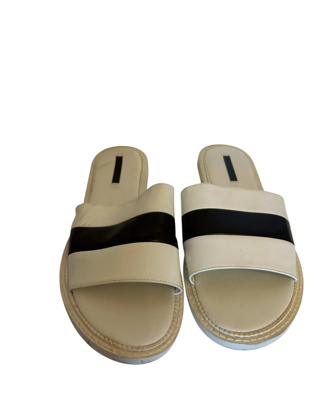 Zara White and Black Two-Stripe Slide Sandals - Women - Picture 2 of 5